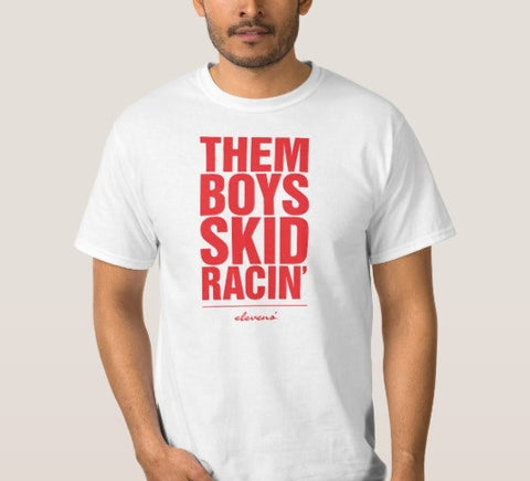 Them Boys Skid Racin' Men's T-Shirt Red on White