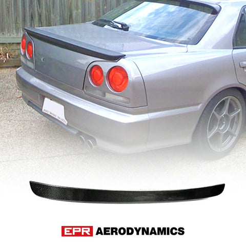 Nissan Skyline R34 Sedan Ori-Style Carbon Fiber Rear Wing Trunk Spoiler - Glossy Finish 4 Door Only